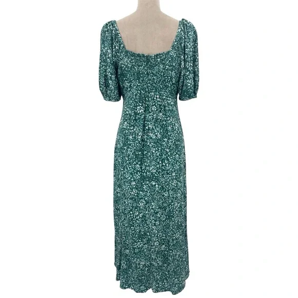 Madewell Puff-Sleeve Sweetheart Midi Dress in Green Ditsy Floral Print - Size 6 - Picture 8 of 11